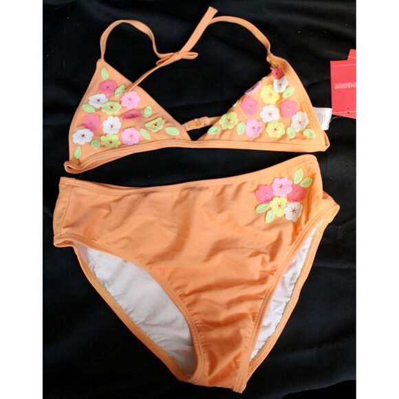 2006 Gymboree Freshly Picked Swimsuit Light Orange Bikini Flowers 2pc sz 10 - Picture 1 of 9